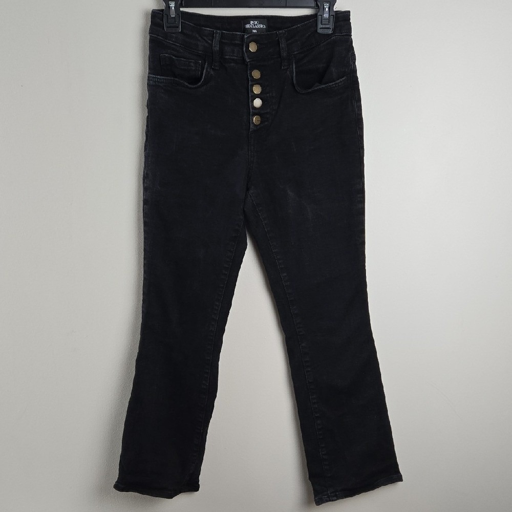 Zara Into The Classics Black High Rise‎ Button Fly Slim Flare Jeans Womens 6